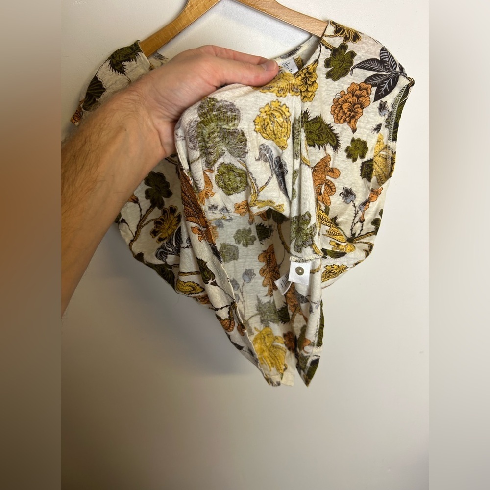 Nicole Miller Floral Print Blouse 100% Linen Size M Fall Cottagecore boho - Picture 3 of 10